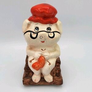 Vintage Grandma Pig in Rocking Chair Knitting Coin Bank With Stopper - Ceramic